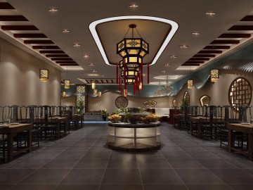 中式风格火锅店大厅设计效果图